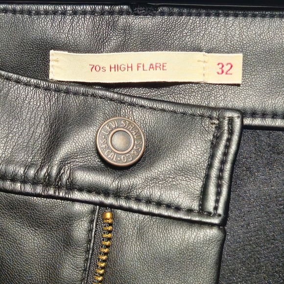 LEVIS Pants Womens‎ 12 70s High Flare W32 L32 Black Faux Leather Retro Wide Leg - Picture 7 of 9